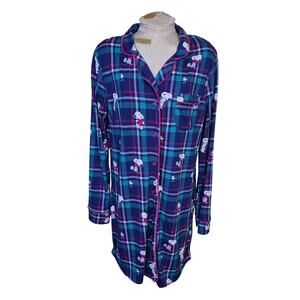 Munki Munki Snoopy Peanuts button down Nightgown collard shirt Size Medium
